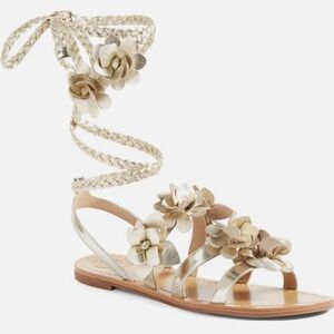 New without Tags Tory  Burch Gold Floral Sandals